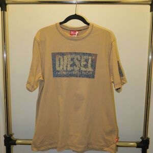 New Diesel Tan and Brown Short Sleeve Tee with Distressed Logo